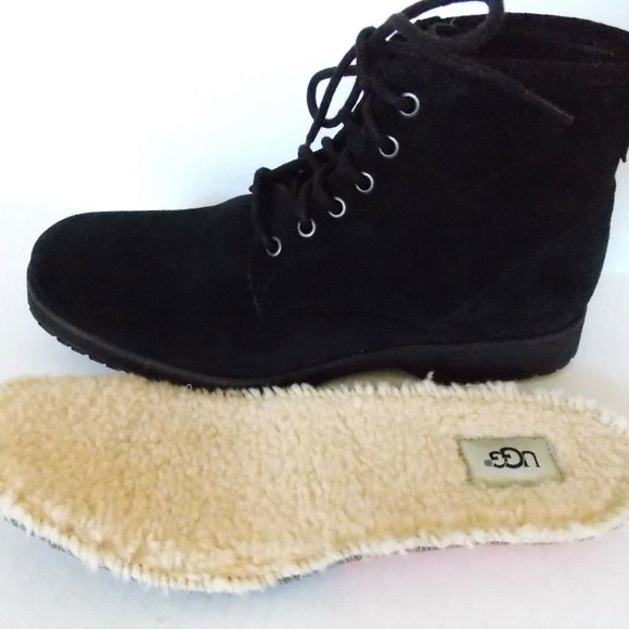 UGG AUSTRALIA Men\'s MOREAU Black Suede Ankle Boots NEW warm sheepskin insole main image 4